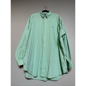Ralph Lauren Yarmouth Men’s Button-Down Shirt Green 100% Cotton Size 17.5/33